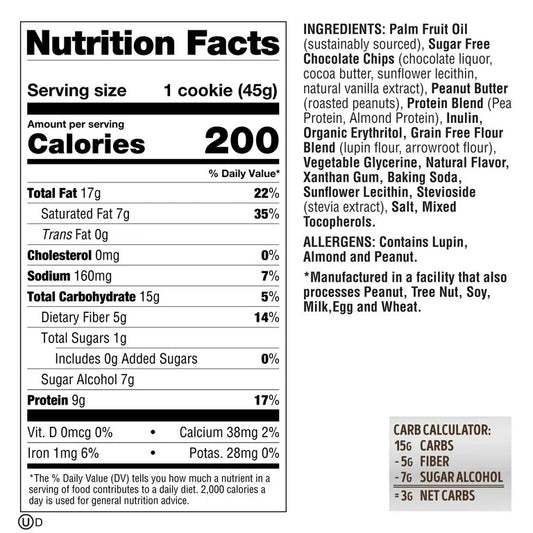 Nutrition Information - Keto Chocolate Chip Cookies (12 Pack)