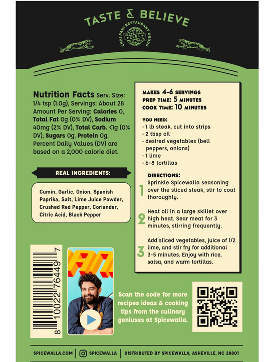 Nutrition Information - Chili Lime Steak Fajitas Spice Packet (18 Pack)