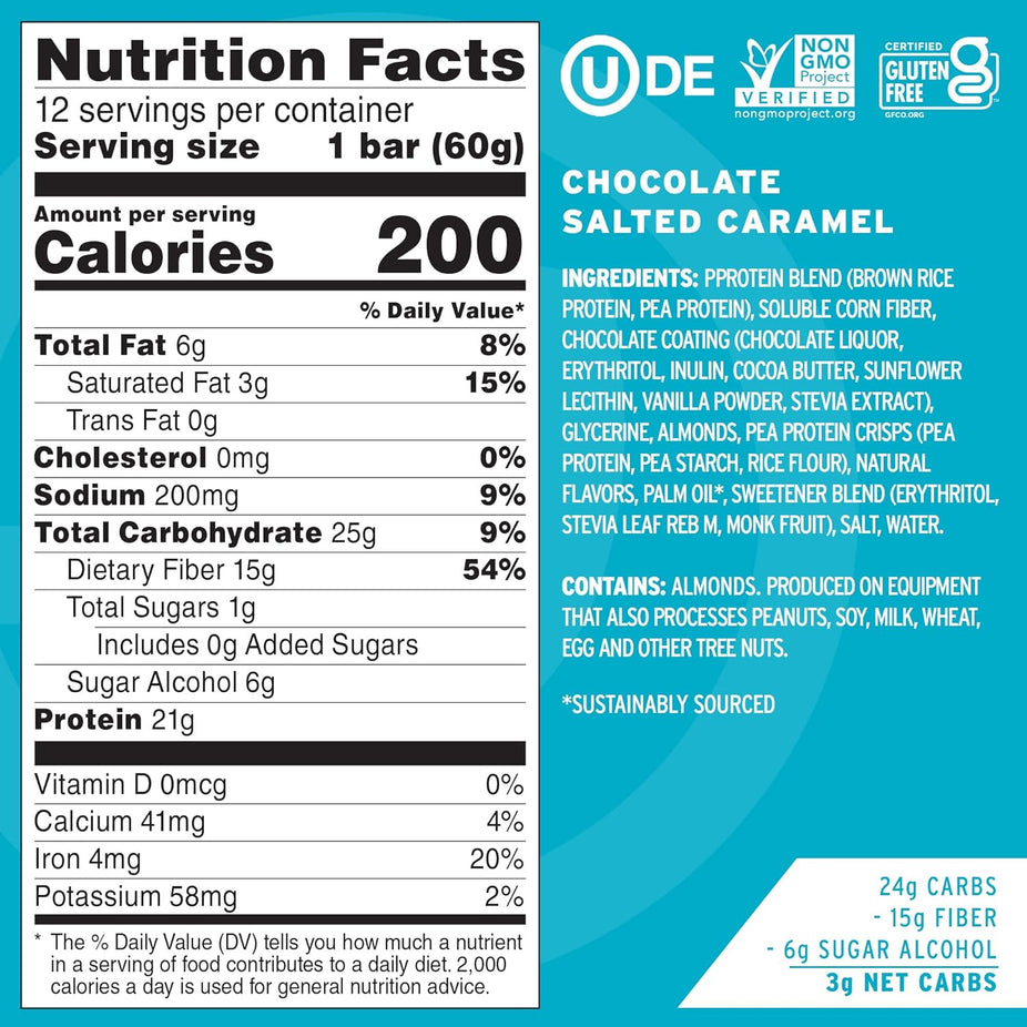 Chocolate Salted Caramel Dipped Protein Bars (12 Bars)