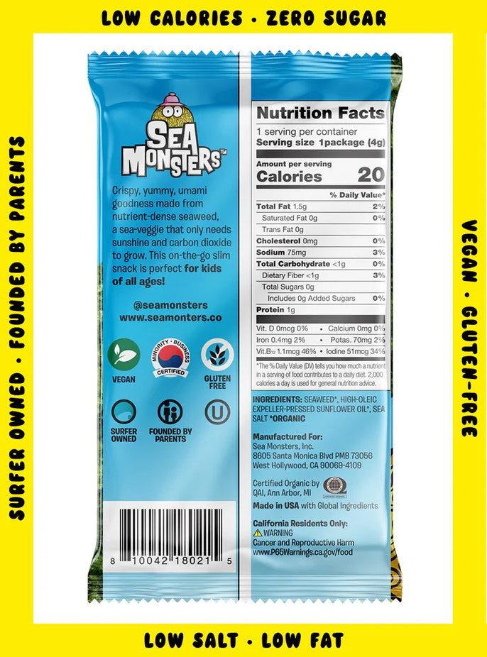 Simply Sea Salt Trayless Roasted Seaweed Snacks (20 Pack)