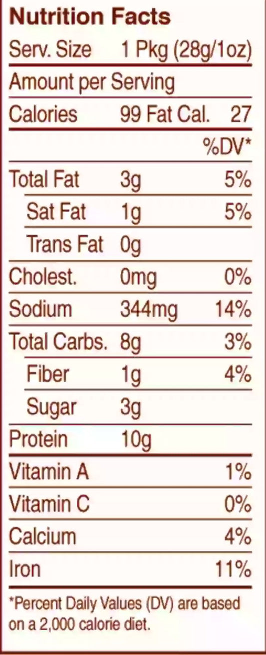 Nutrition Information - Hickory Smoked Meatless Vegan Jerky (24 Pack)