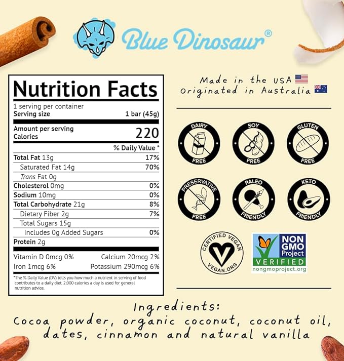 Blue Dinosaur Cacao Coconut Date Snack Bars Lamington 12 CT Martie blue-dinosaur-cacao-coconut-date-snack-bars-lamington-12-ct-martie