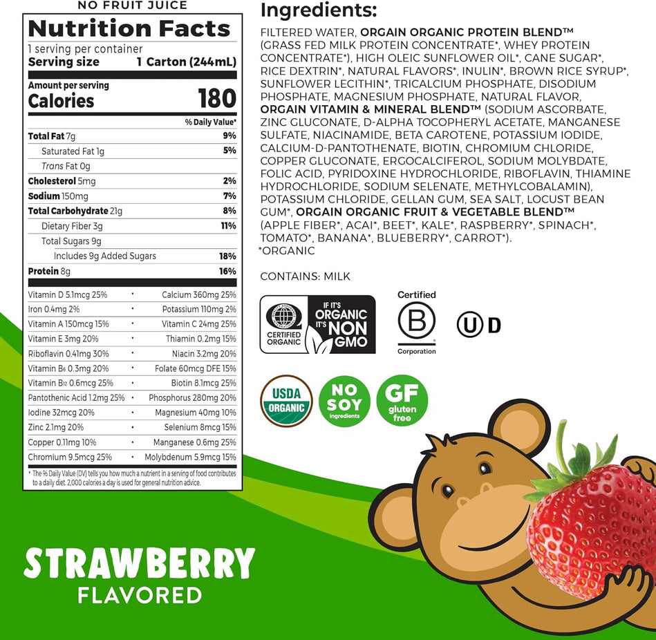 Strawberry Kids Protein Organic Nutritional Shake (12 Pack)