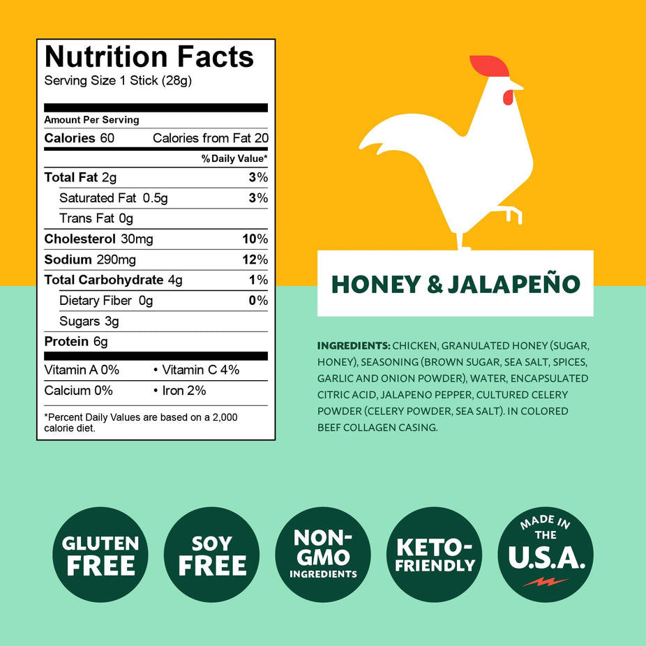 Chicken Snack Sticks - Honey and Jalapeno (12 Pack)
