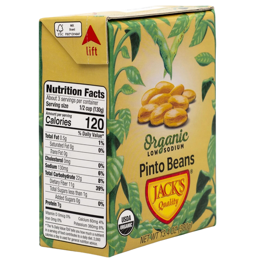 Nutrition Information - Organic Low Sodium Pinto Beans (8 Pack)