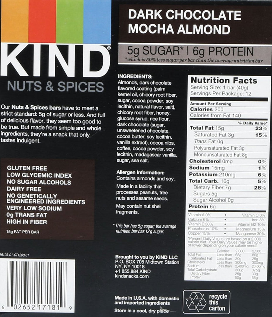 Dark Chocolate Mocha Almond Bars (12 ct)