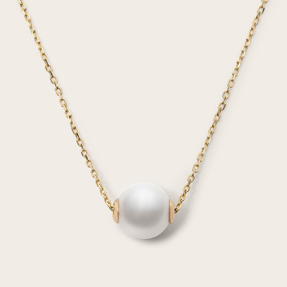 14k Solid Gold Cultured Pearl Solitaire Necklace