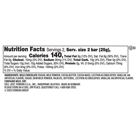 Nutrition Information - Milk Chocolate w/ Creamy Milky Filling (5 Pack)