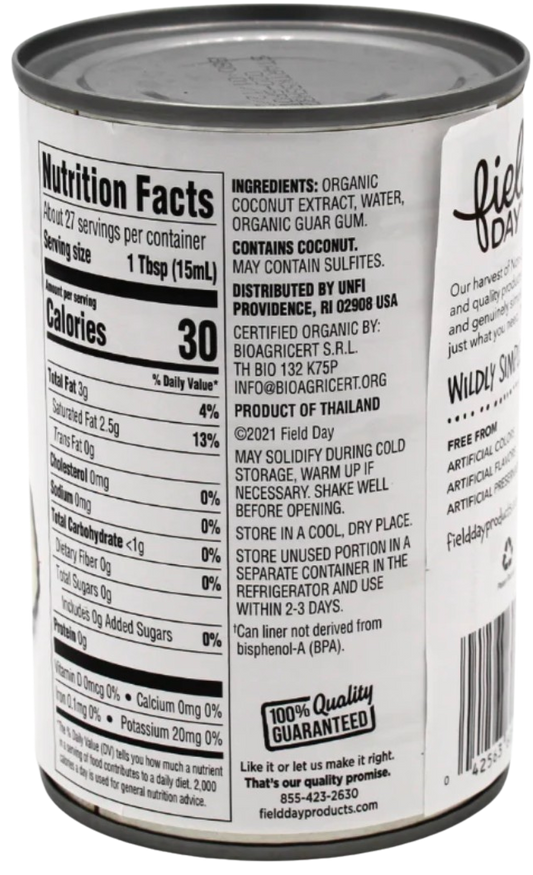 Nutrition Information - Organic Unsweetened Coconut Cream