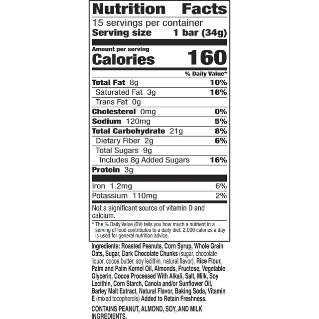 Sweet & Salty Chewy Granola Bars Variety Pack - Dark Chocolate, Peanut & Almond (15 CT)