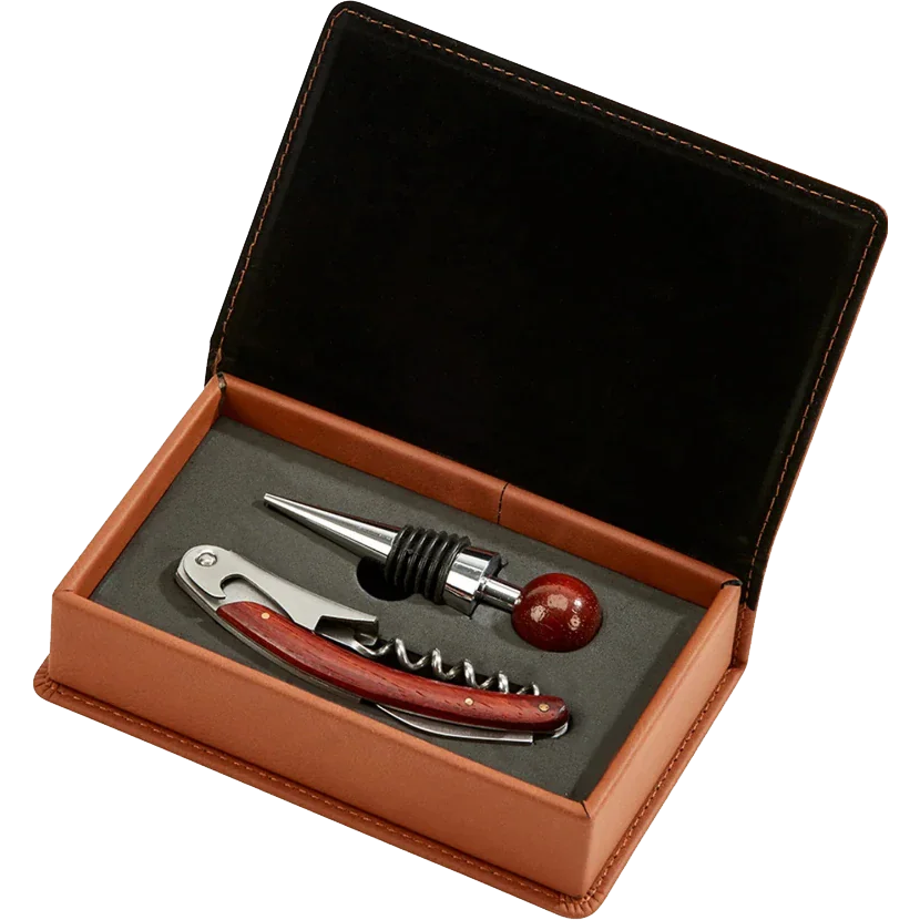 Caramel Leatherette 2-Piece Bar Tool Set