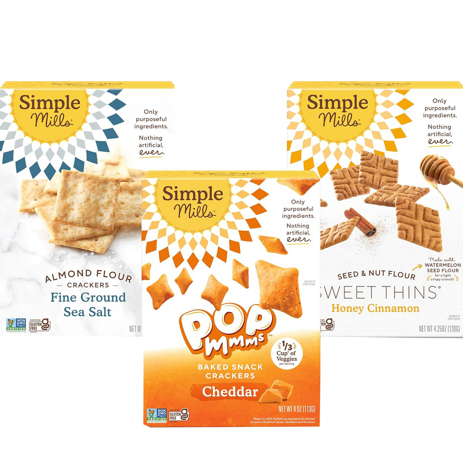 Cracker Variety - Fine Ground Almond Sea Salt, Pop Mmms Cheddar Bakes, Honey Cinnamon (3 Pack)