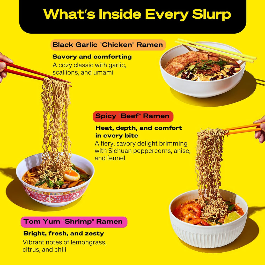 Variety Pack Ramen - Black Garlic, Spicy Beef, Tom Yum (6 Pack