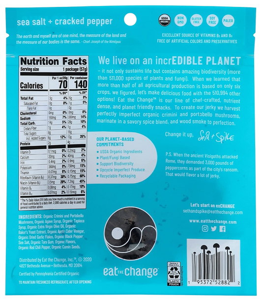 Nutrition Information - Sea Salt & Cracked Pepper Mushroom Jerky