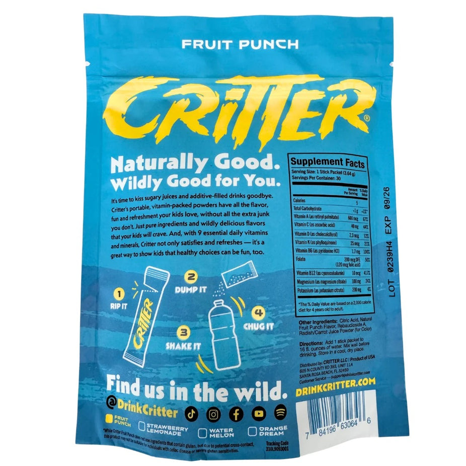 Critter Vitamin H2O, Fruit Punch (30 CT)