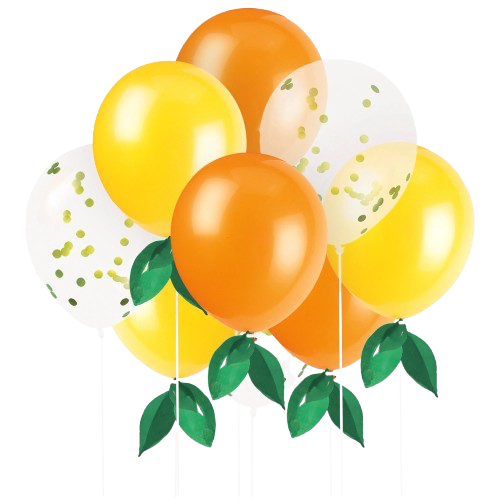 Citrus Fruit Solid & Confetti Filled Latex Balloon Bouquet Kit (9 CT)