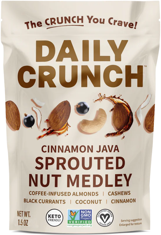 Sprouted Almonds and Cashews - Cinnamon Java and Coffee Soaked  (8 Snack Packs)