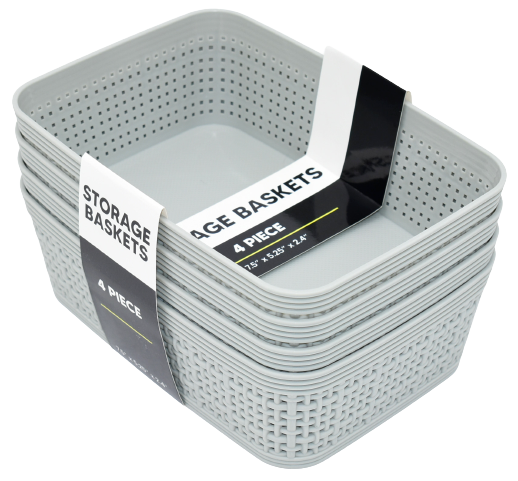 4 pc Storage Baskets, Burlap Weave - Light Grey