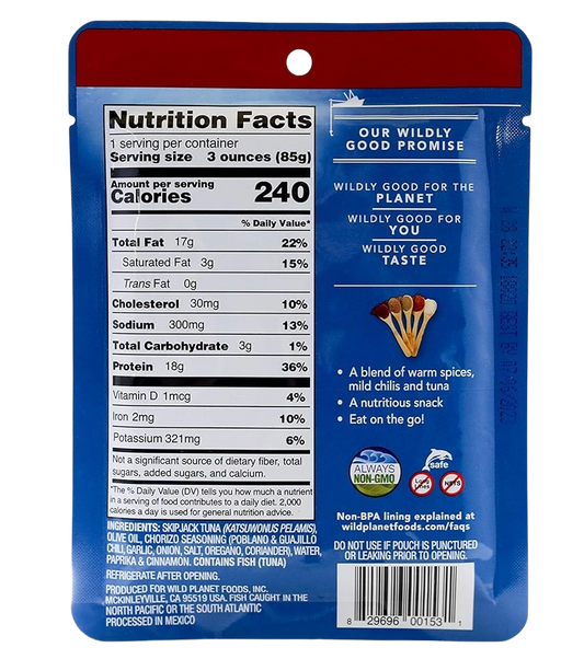 Nutrition Information - Chorizo Tuna (24 Pack)