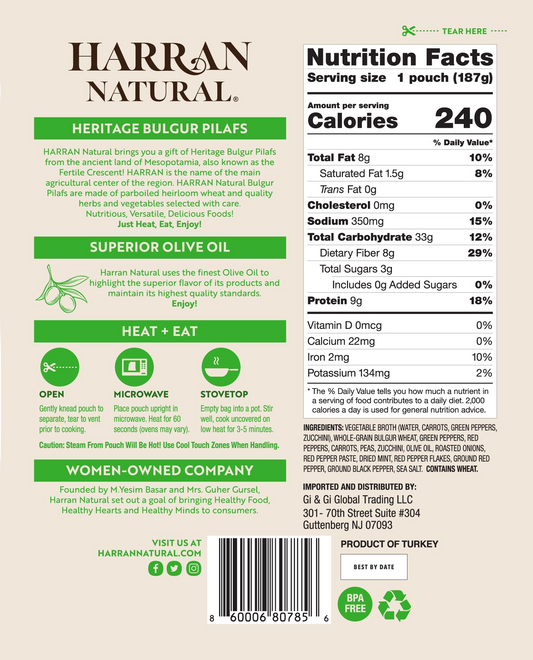 Nutrition Information - Pea Mint with Garlic Bulgur Wheat Pilaf (8 Pack)