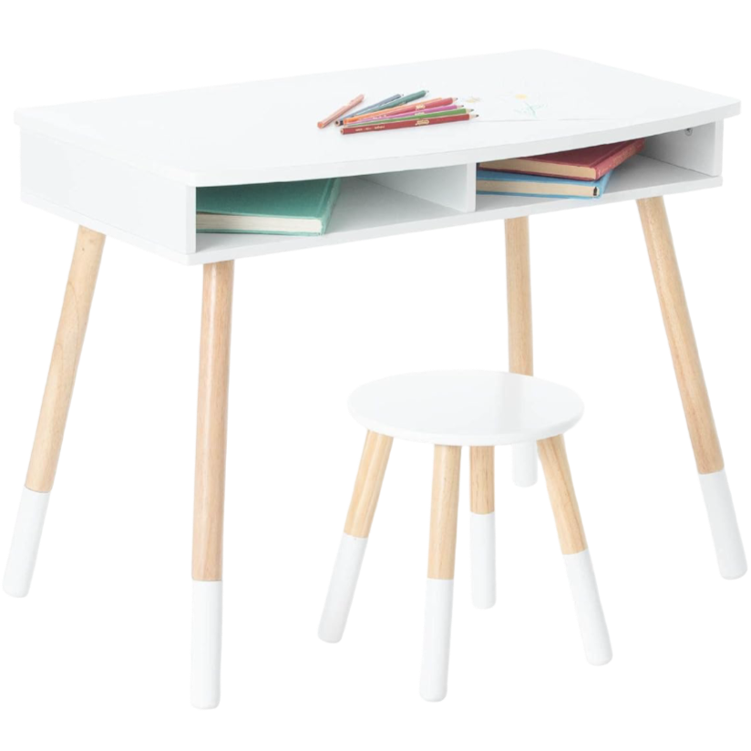 Premium Homework Desk And Stool Set - White/Natural