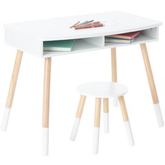 Premium Homework Desk And Stool Set - White/Natural
