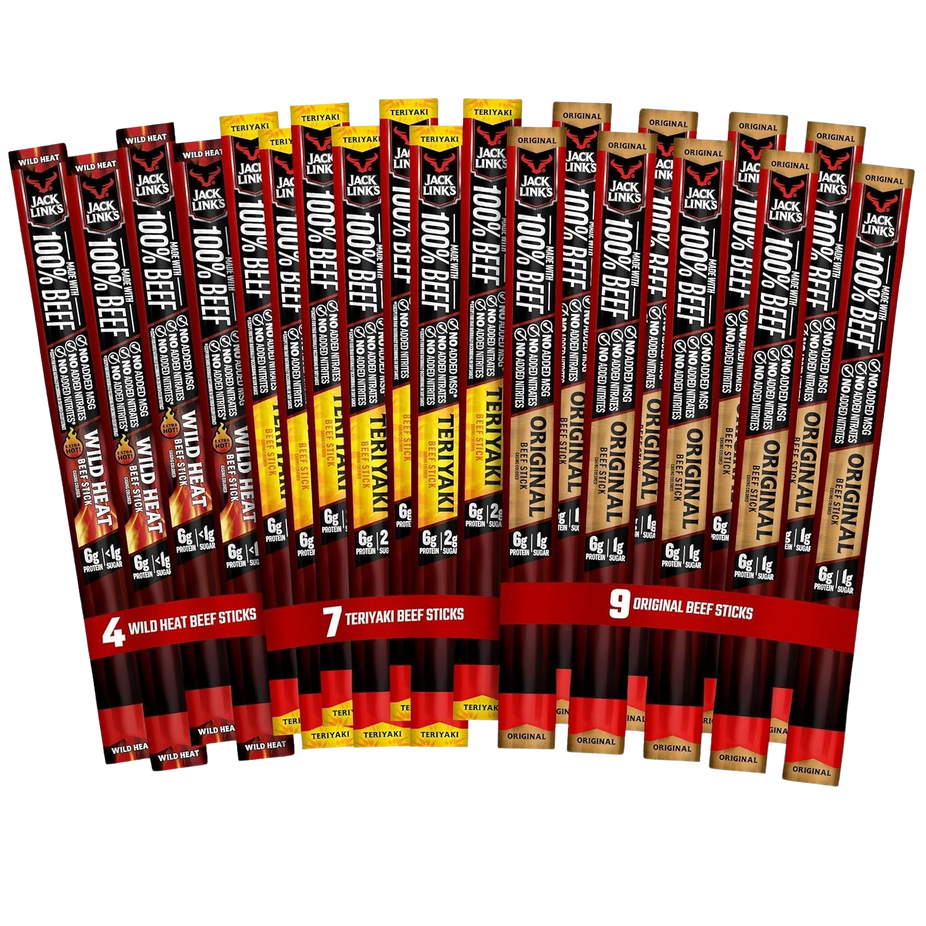 Beef Sticks Variety Pack - 9 Original, 7 Teriyaki, 4 Wild Heat (20 Pack)