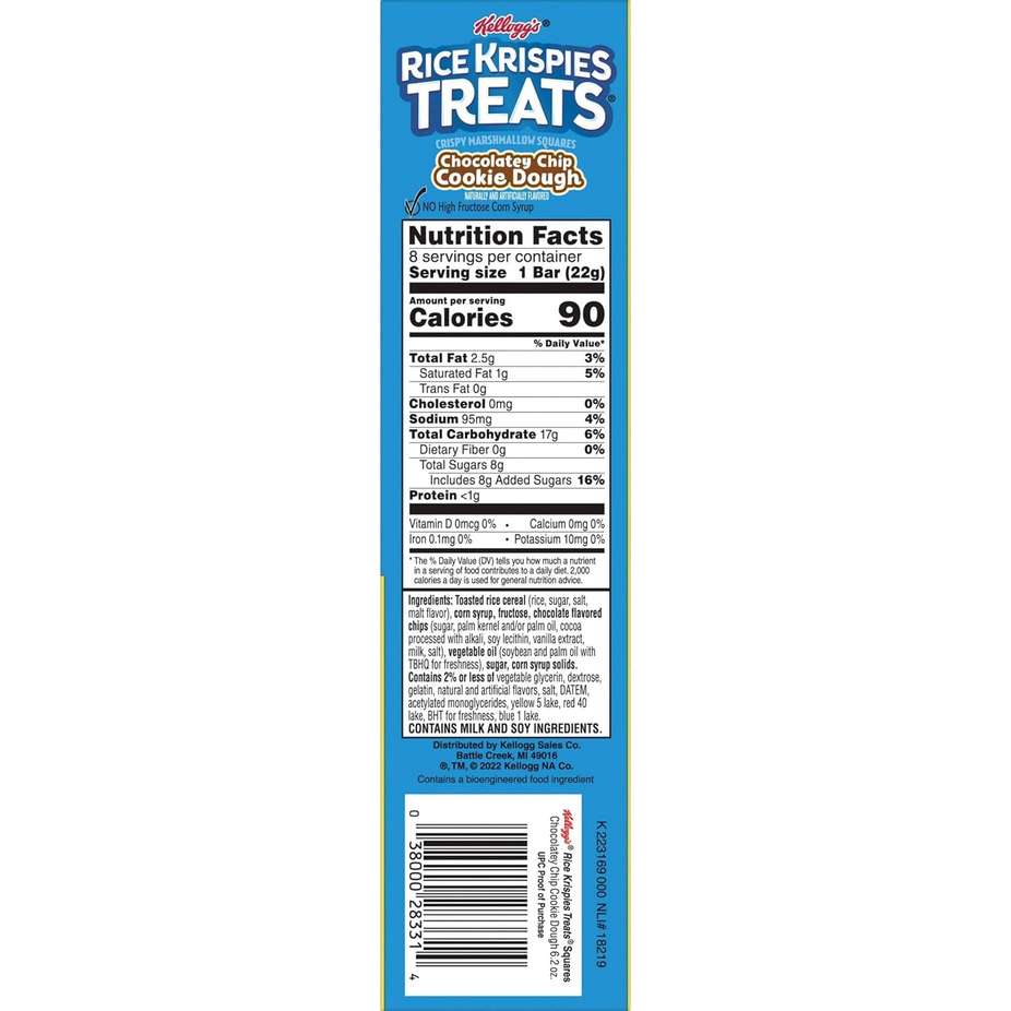 Rice Krispies Treats Crispy Marshmallow Squares - Chocolatey Chip Cookie Dough (8 Bars)