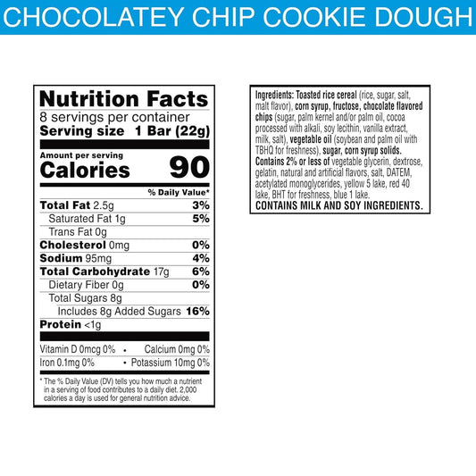 Nutrition Information - Rice Krispies Treats Crispy Marshmallow Squares - Chocolatey Chip Cookie Dough (8 Bars)