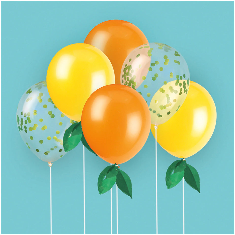Citrus Fruit Solid & Confetti Filled Latex Balloon Bouquet Kit (9 CT)