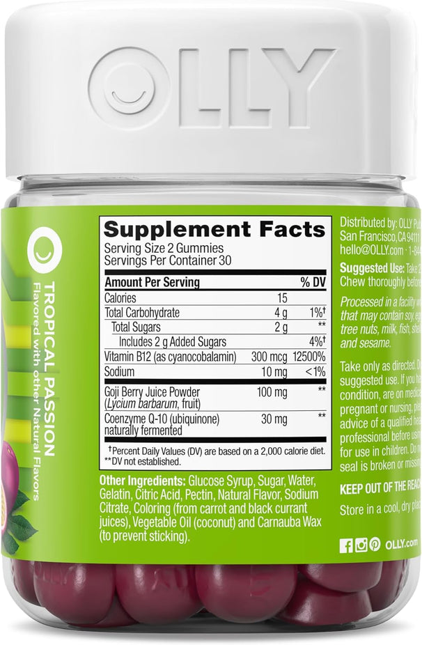 Vitamin B12 + Coq10 Goji Berry Tropical Passion Flavor Daily Energy Gummies