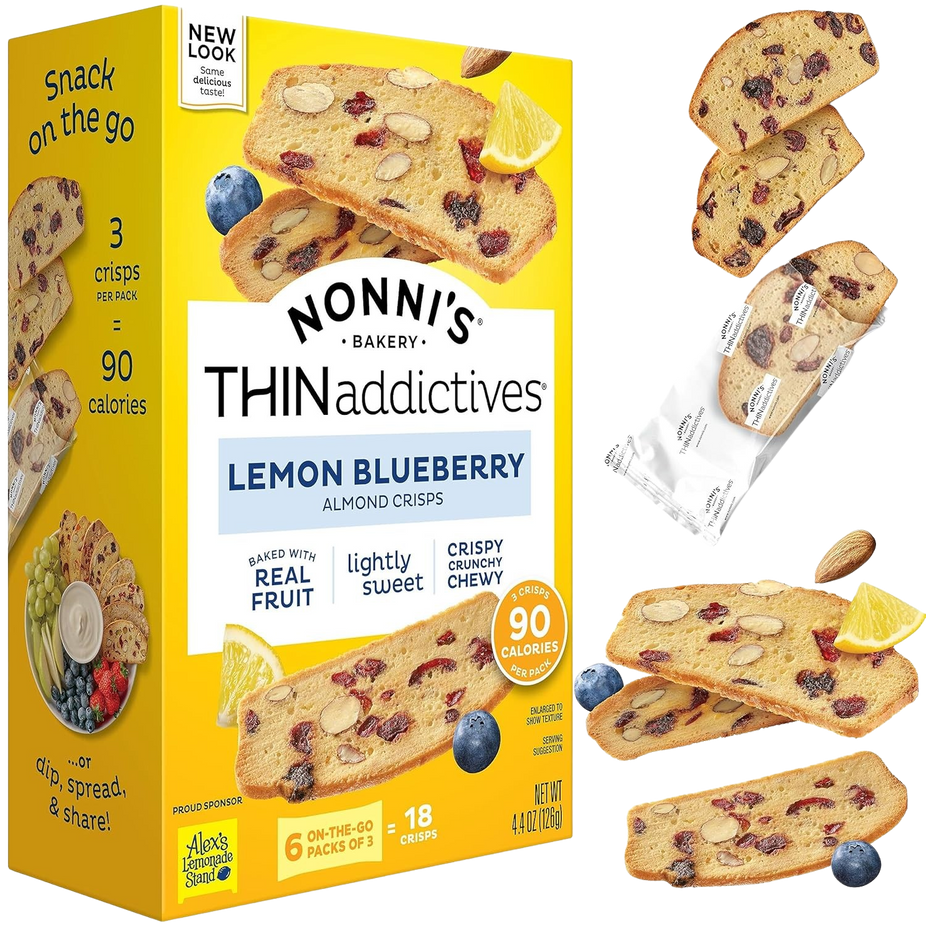 Lemon Blueberry Biscotti Almond Cookie Thins (6 packs of 3)