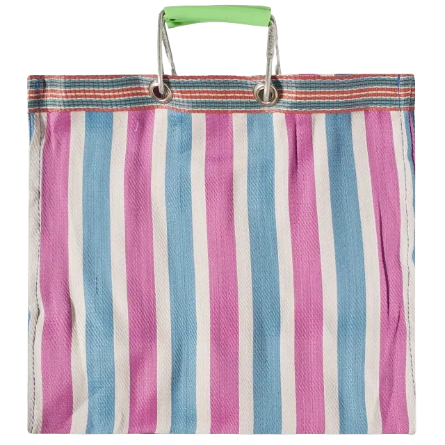 Stripe Tote Bag Square - Green x Pink