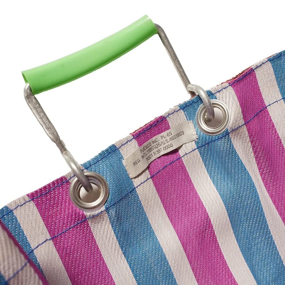 Stripe Tote Bag Square - Green x Pink