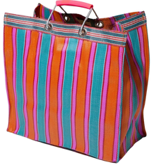 Stripe Tote Bag Square - Orange x Pink