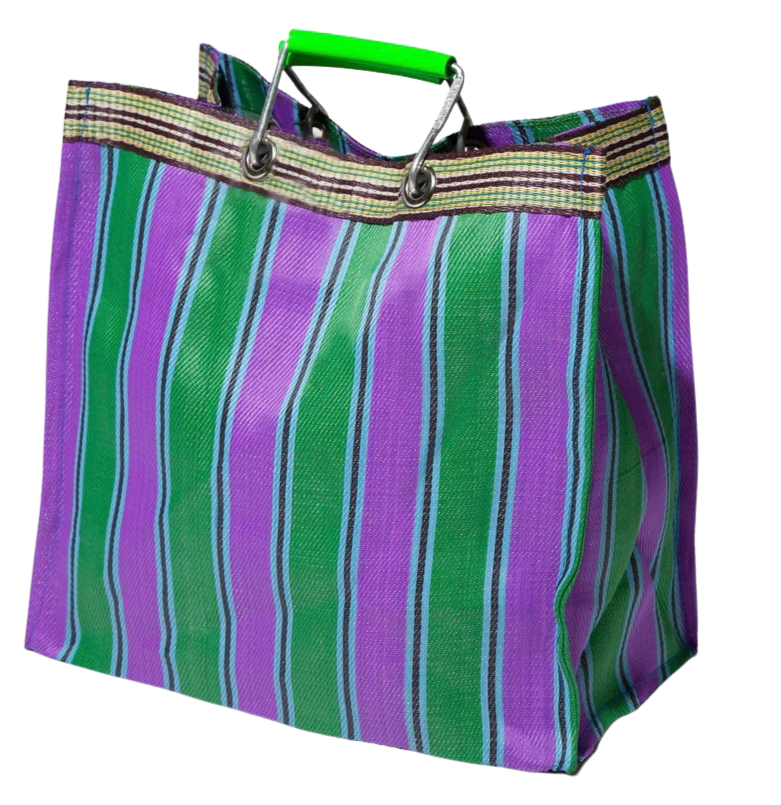 Stripe Tote Bag Square - Green x Purple