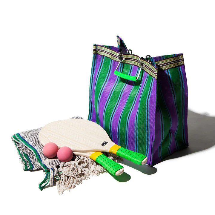 Stripe Tote Bag Square - Green x Purple