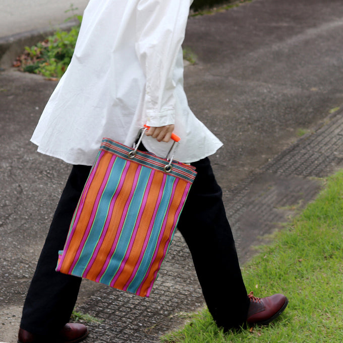 Stripe Tote Bag Rectangle D15 - Orange x Pink