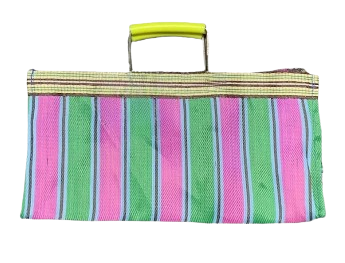 Stripe Tote Bag Wide - Green x Pink