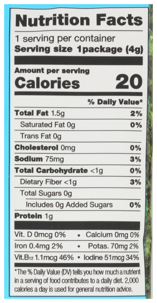 ROASTED SEAWEED SNACKS - Nutritional Label - No Plunge - Unit