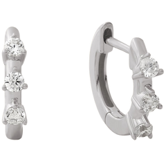 14k Solid Gold Diamond Three-Stone Huggie Earrings