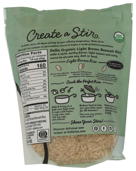DELLA ORGANIC LIGHT BROWN BASMATI RICE - Back - No Plunge - Unit