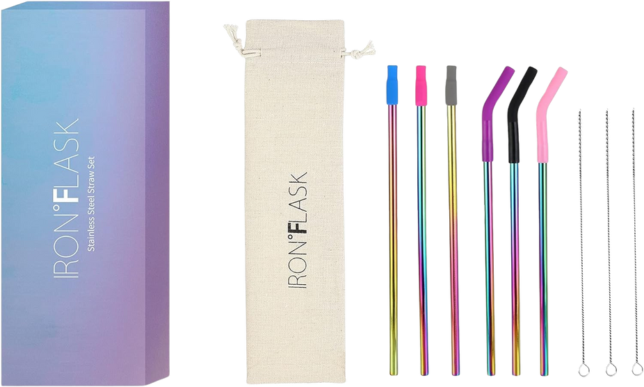 Reusable Straw Set - Stainless Steel, Rainbow