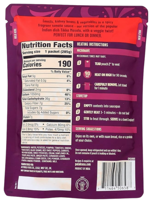 Nutrition Information - Lentil & Veggie Tikka Masala (6 Pack)