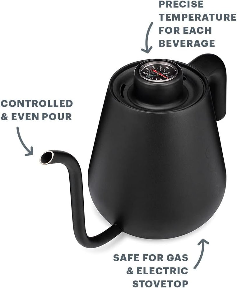 Stainless Steel Gooseneck Stovetop Kettle, Black