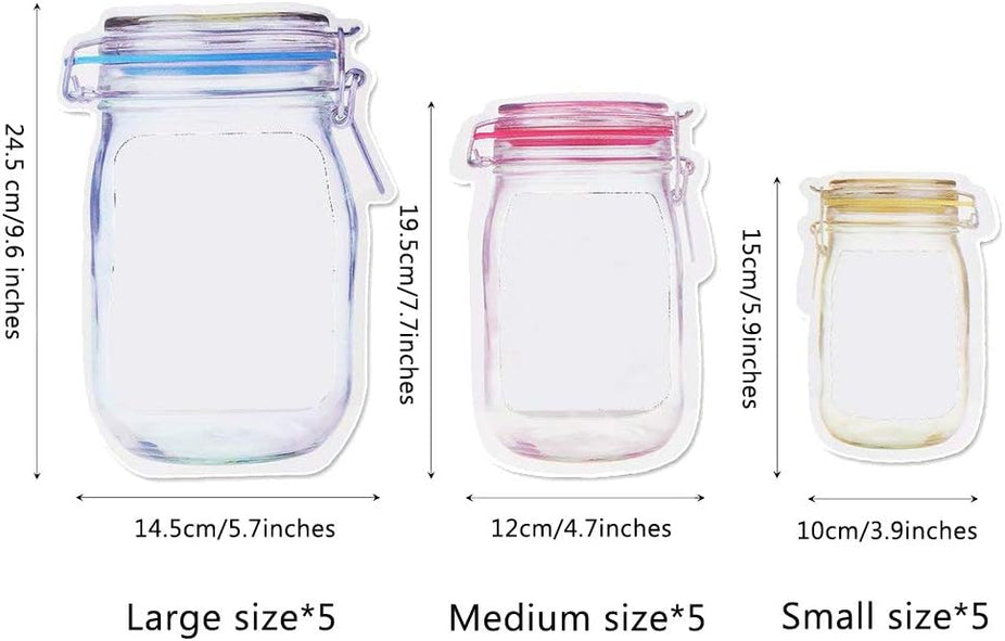 Mason Jar Zip Bags for Food Storage Mix and Match (10 Pack)
