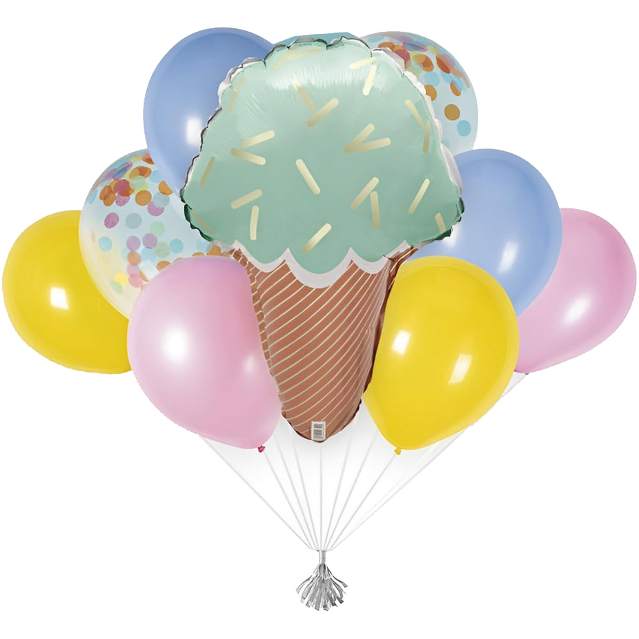 Pastel Ice Cream Foil, Latex and Confetti Filled Balloon Bouquet Kit (9 CT)