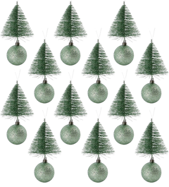 Ornament Tree Frost & Bell - Dusty Green (Small) (12 Pack)