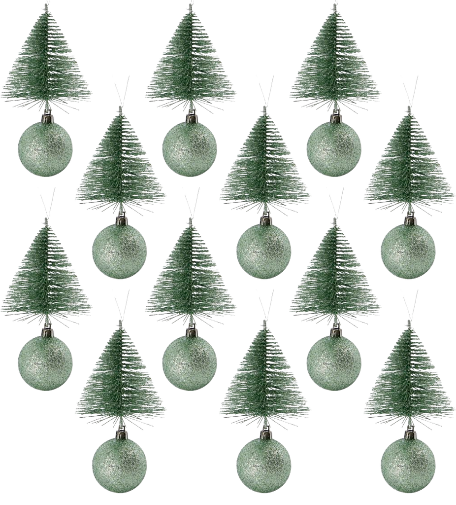 Ornament Tree Frost & Bell - Dusty Green (Small) (12 Pack)