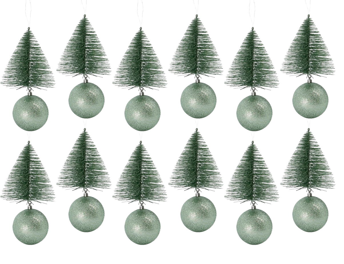 Ornament Tree Frost & Bell - Dusty Green (12 Pack)